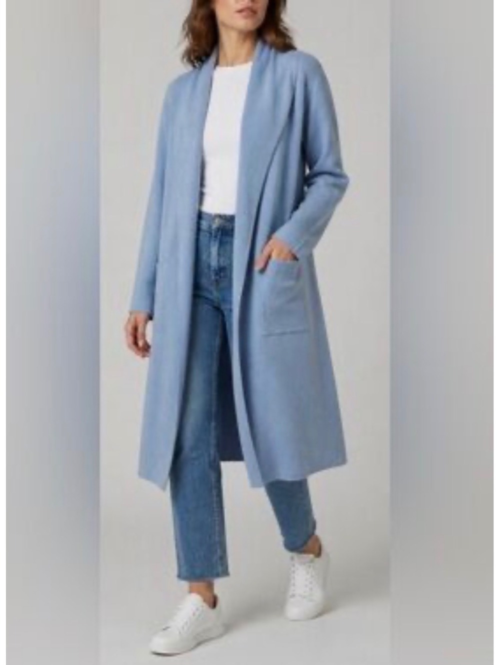 NWOT A.C.G. Los Angeles Long Blue Knit Cardigan Sweater Size L